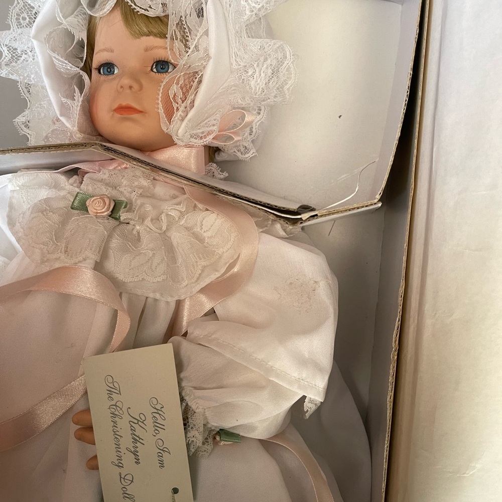 Towle Porcelain Baby Doll in White Dress with Pink Ribbon - Picture 2 of 8